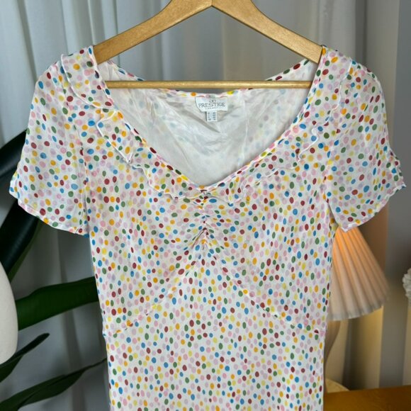 Vintage Y2K 100% Silk Polka Dot Midi Bias-Cut Princess Seam Dress size 10 - Picture 2 of 10